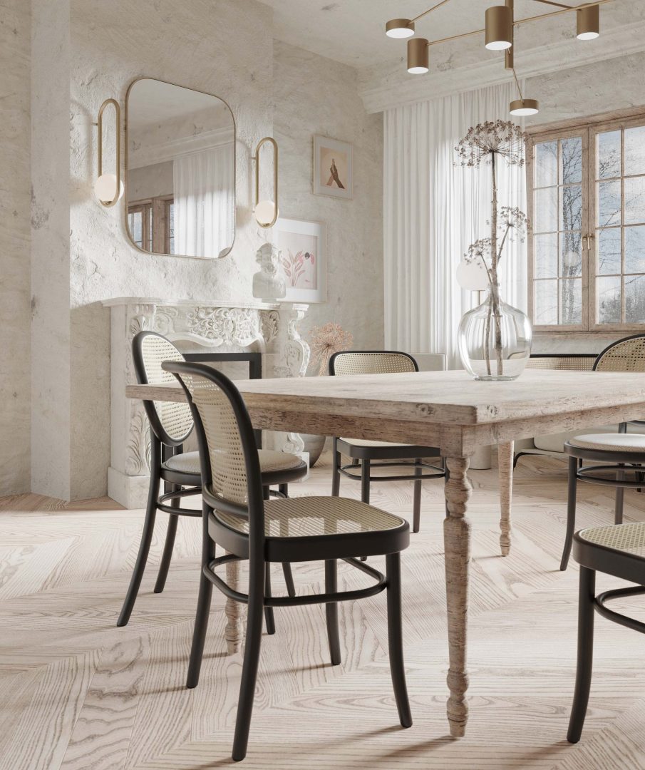 Lustro Glam Gold w jasnym wnętrzu w klasycznej stylistyce